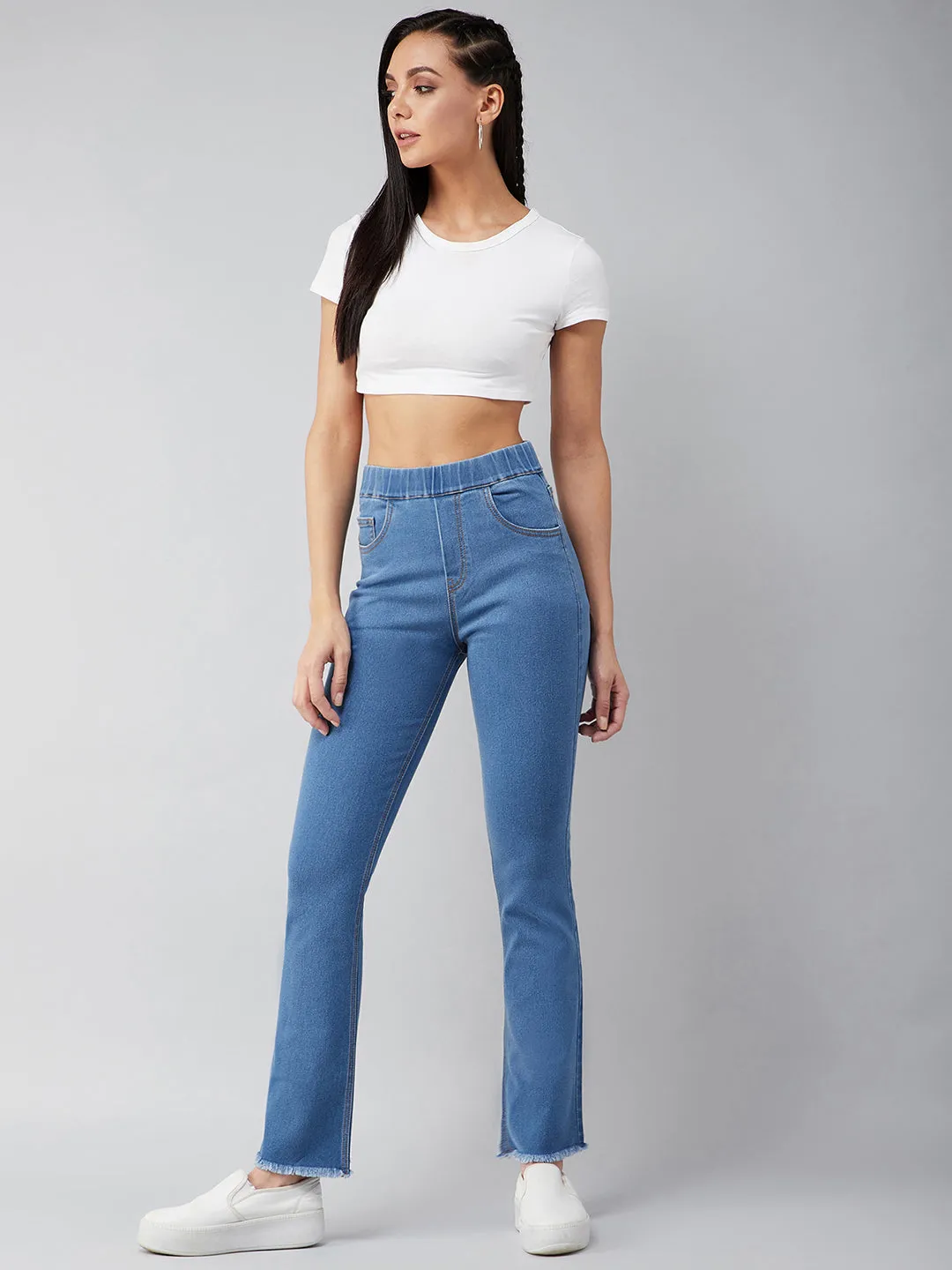 24/7 Comfort Blue Bell-Bottom Semi-Bootcut Hourglass Mid-Rise Stretchable Denim Jeans