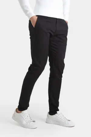Athletic Fit Cotton Stretch Chino Pants in Black