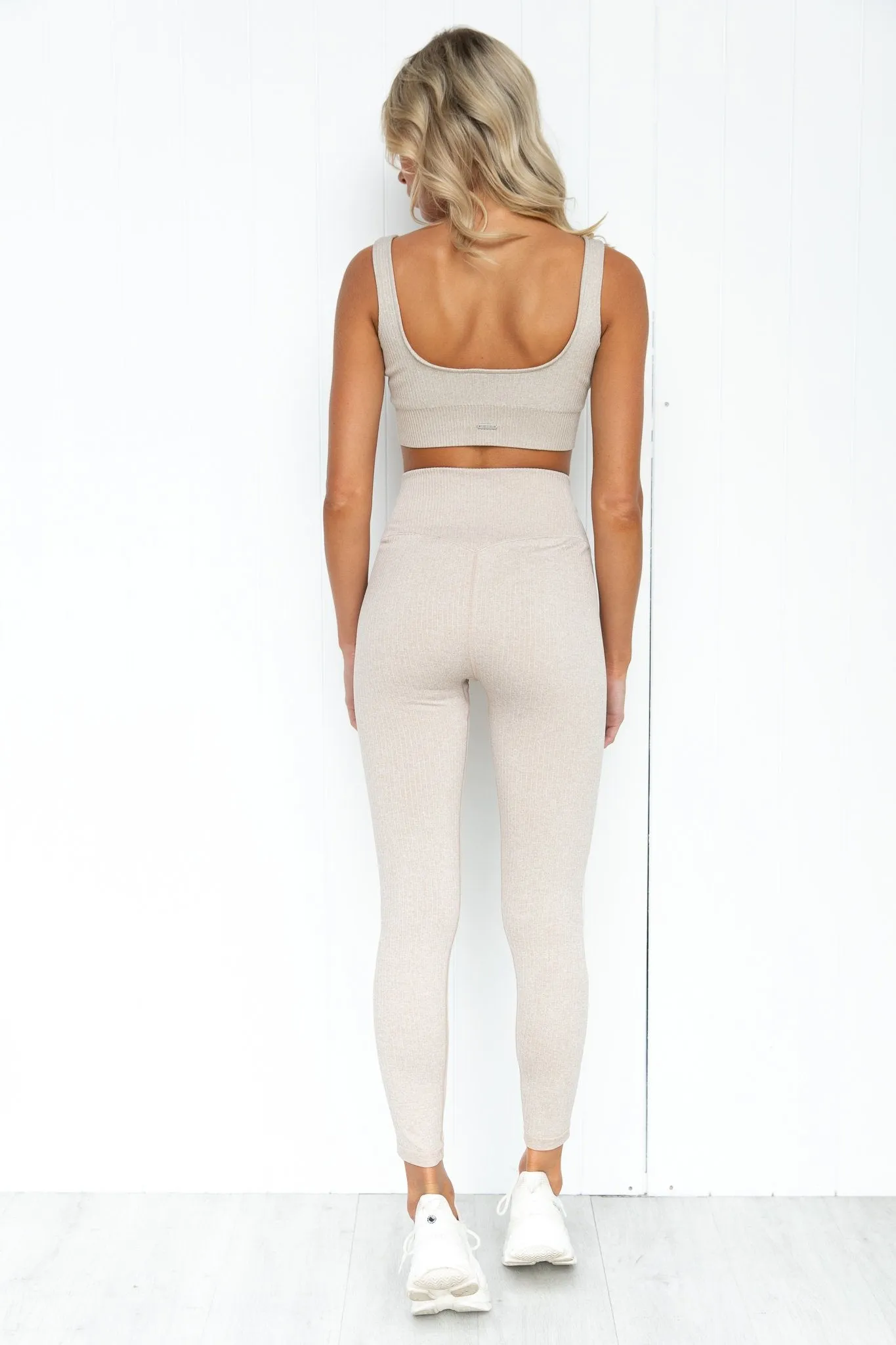 Beige Ribbed Seamless Tights