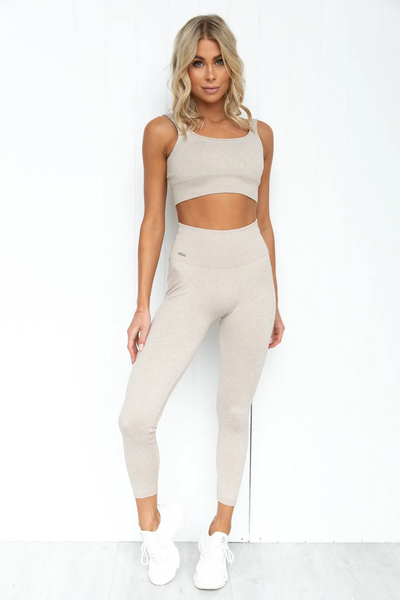 Beige Ribbed Seamless Tights