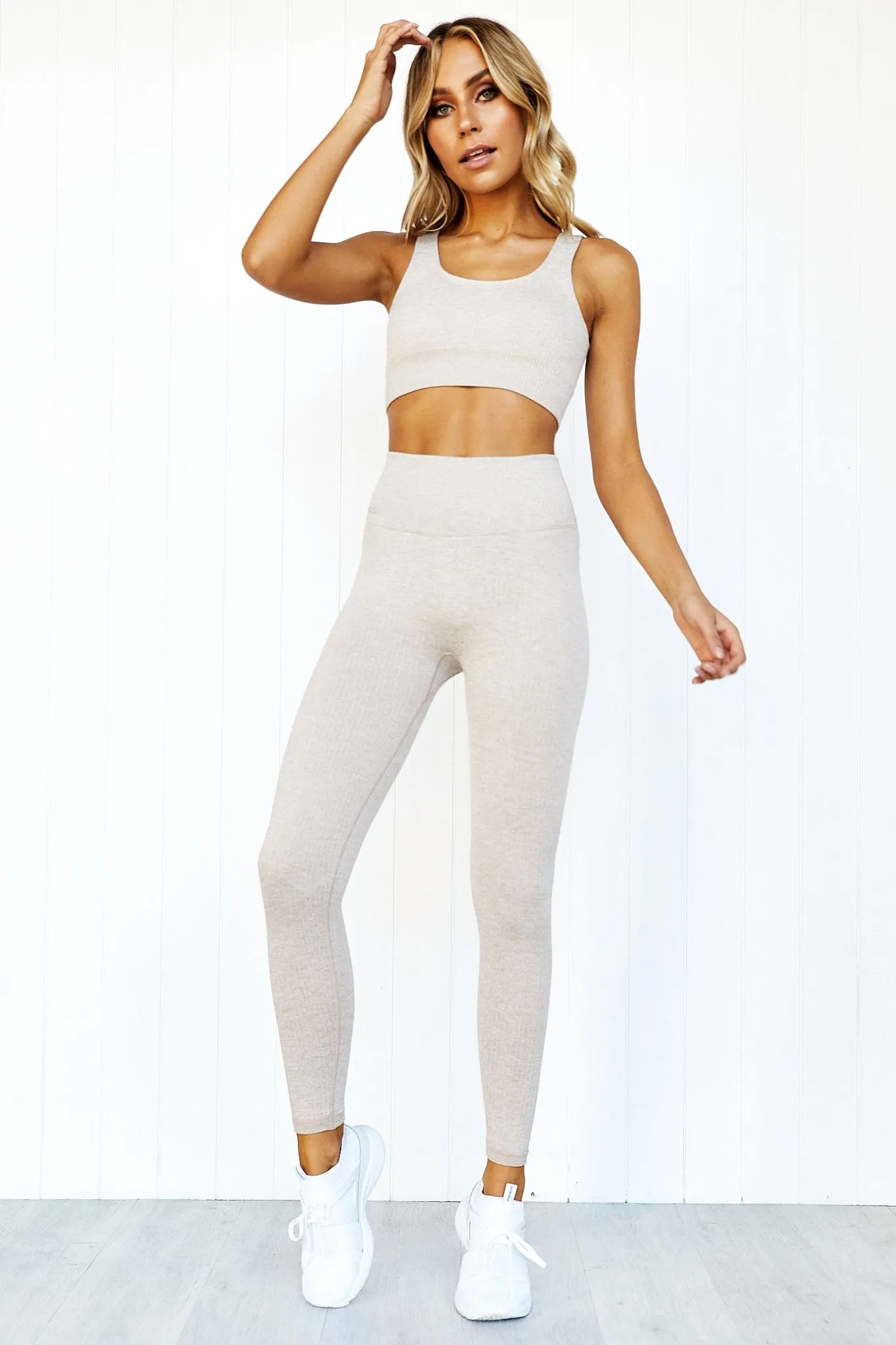 Beige Ribbed Seamless Tights