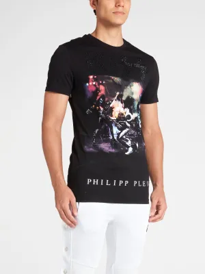 Black Graphic Print Studded T-Shirt