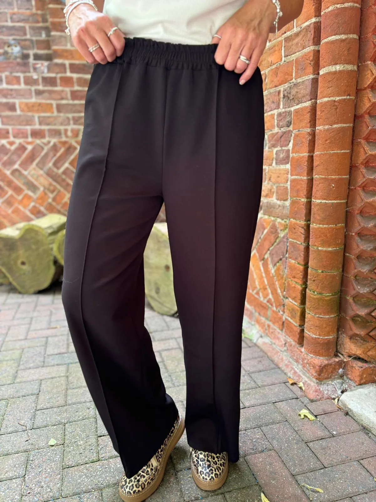 Black Seam Front Pull On Comfort Trousers