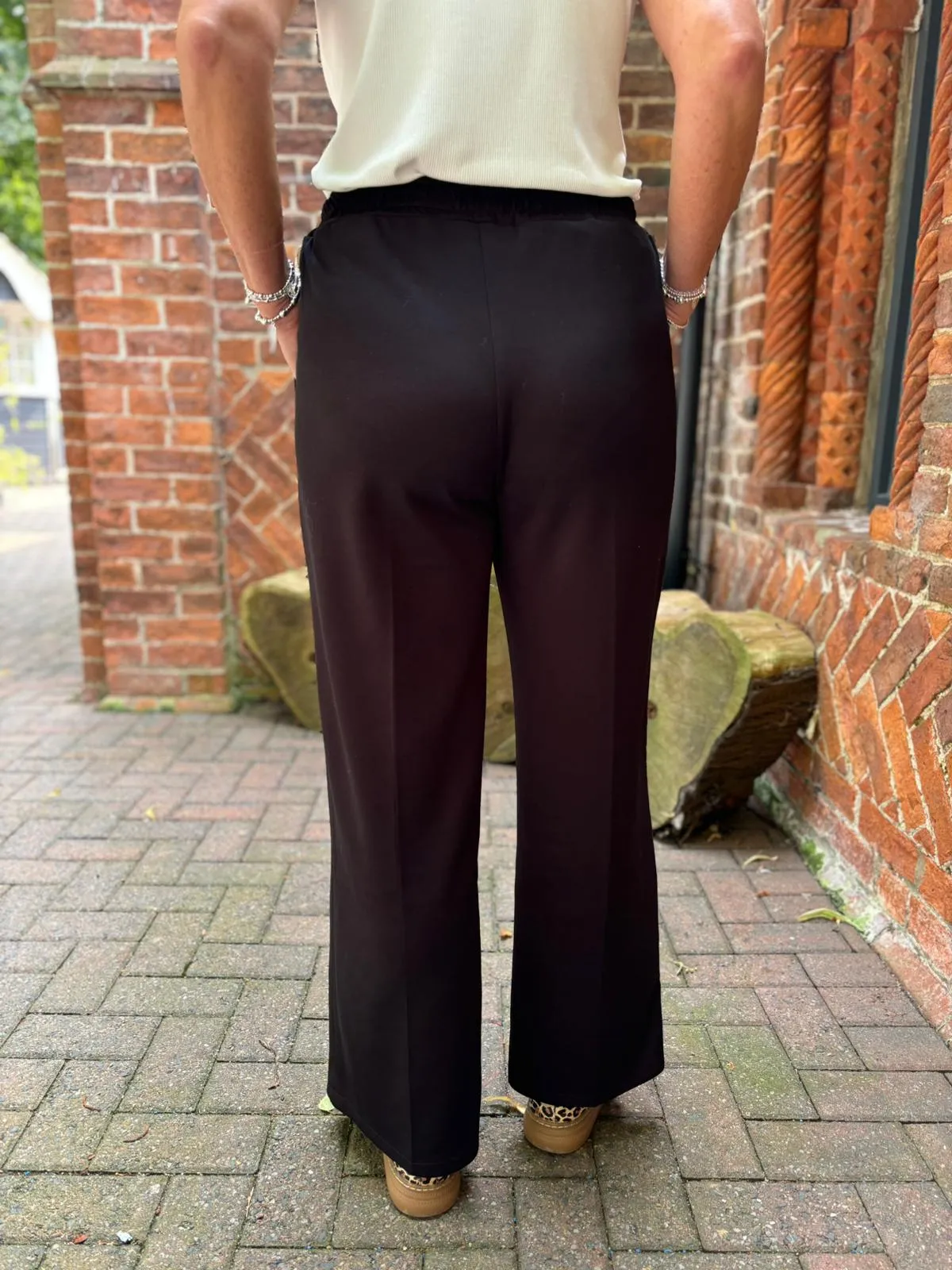 Black Seam Front Pull On Comfort Trousers