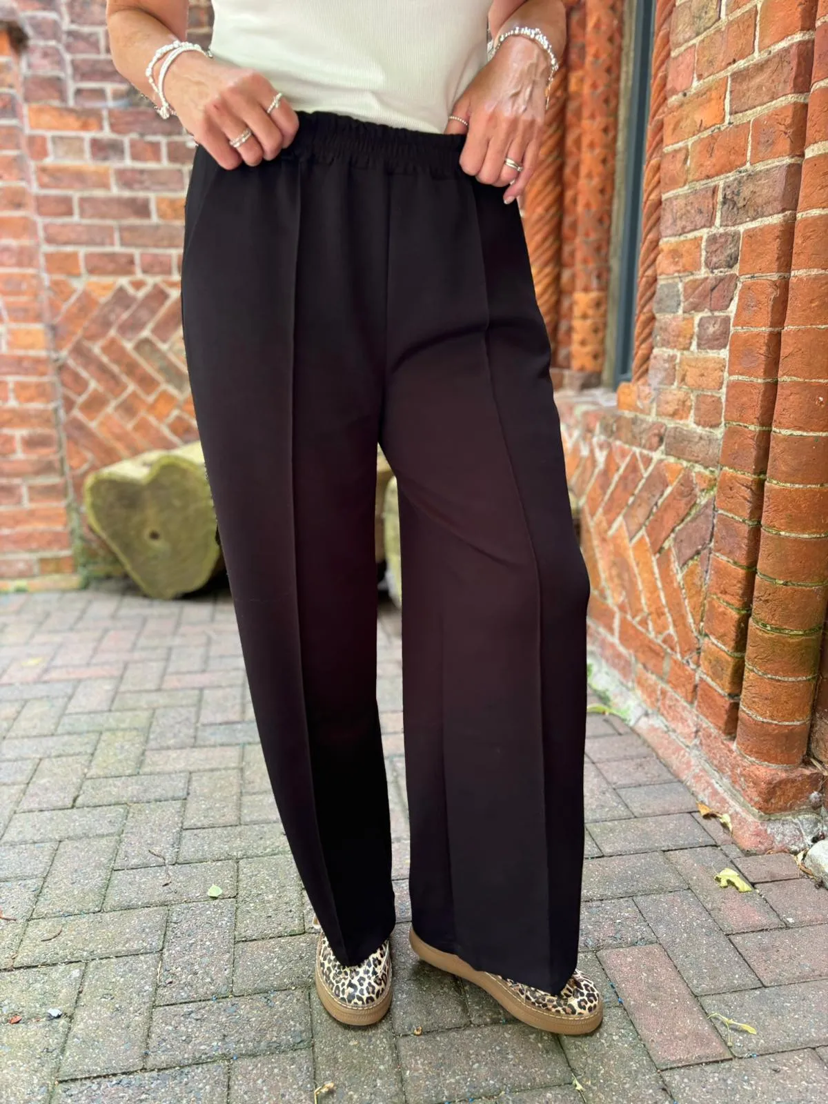 Black Seam Front Pull On Comfort Trousers
