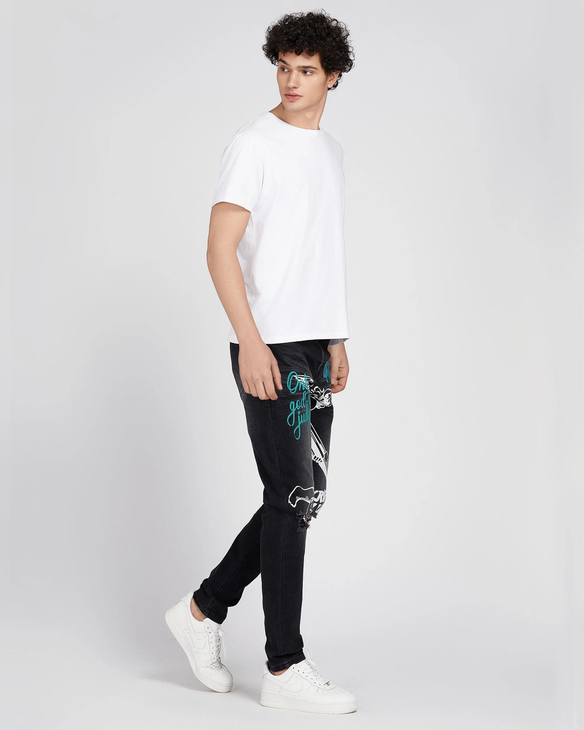 Black Slim Fit Ripped Jeans with Graffiti-Mexico Local Delivery
