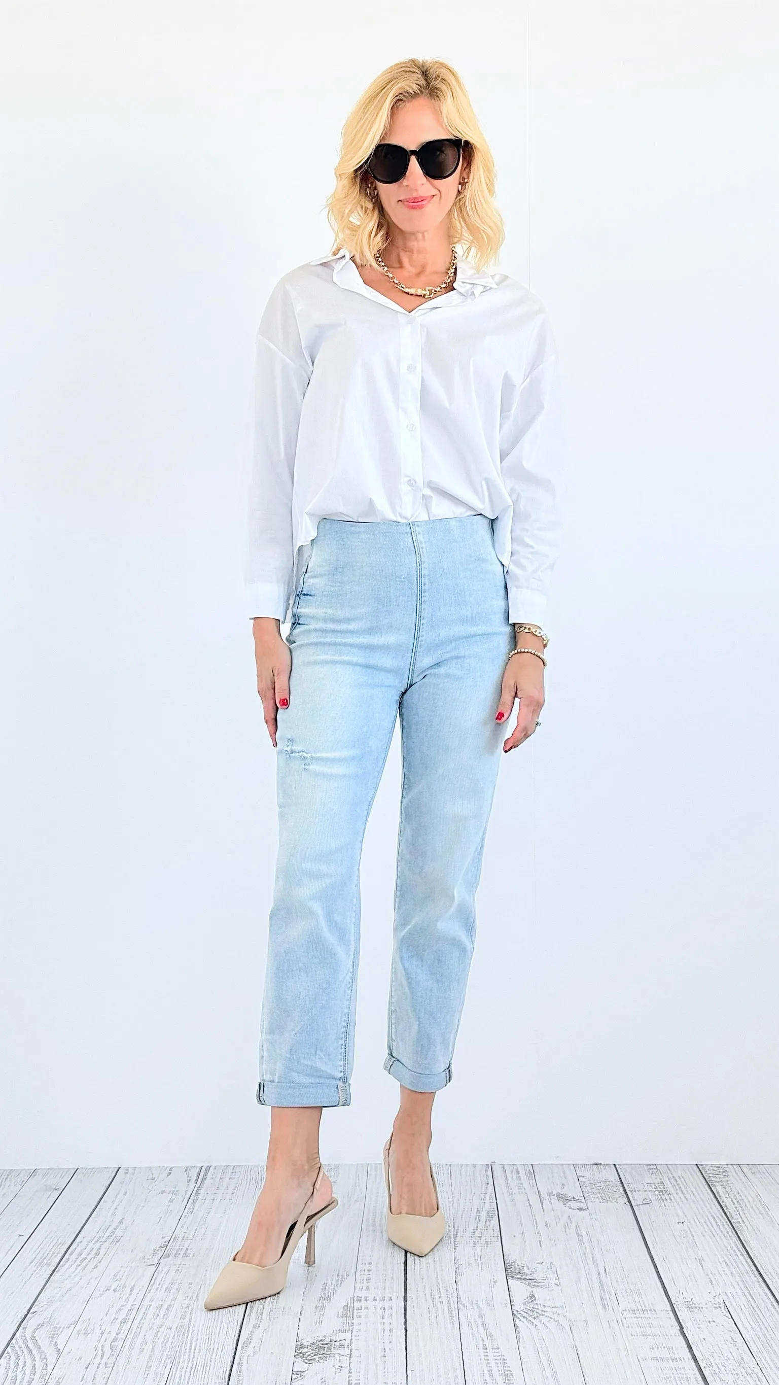 Capri High-Rise Denim Pants - Light
