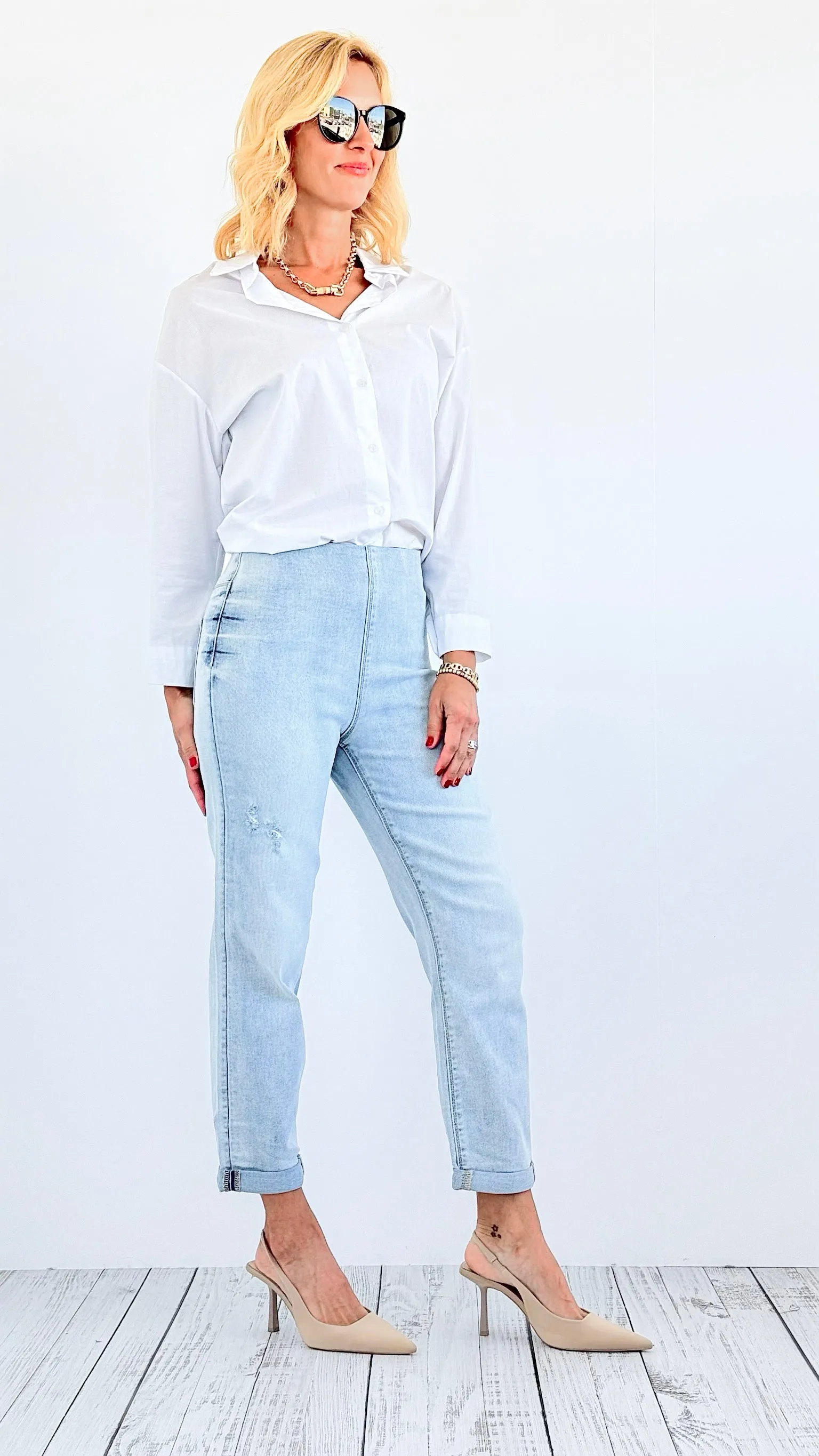 Capri High-Rise Denim Pants - Light