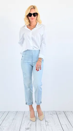 Capri High-Rise Denim Pants - Light