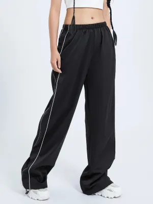 Cargo Casual Solid Color Elastic Waist Wide Leg Joggers Trousers with Pockets for Streetwear Loose Pants