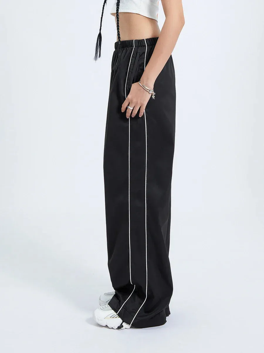 Cargo Casual Solid Color Elastic Waist Wide Leg Joggers Trousers with Pockets for Streetwear Loose Pants