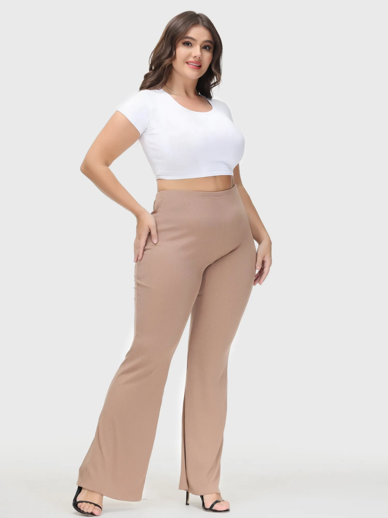 Casual High Waist Drop Flared Ribbed Pants