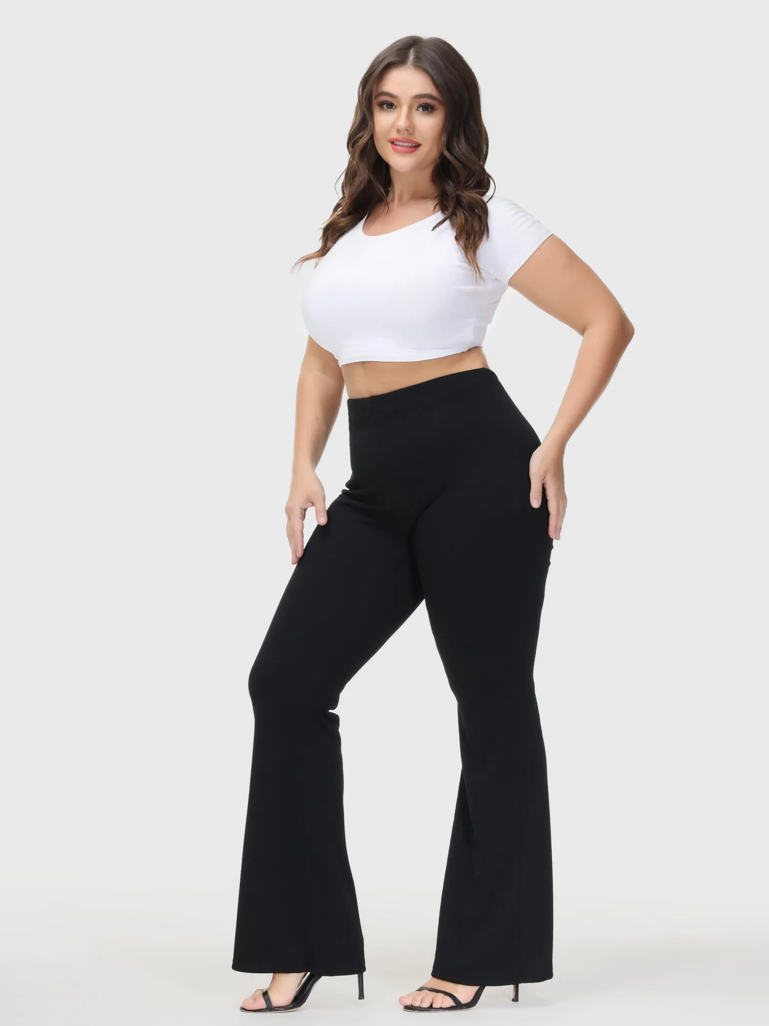 Casual High Waist Drop Flared Ribbed Pants