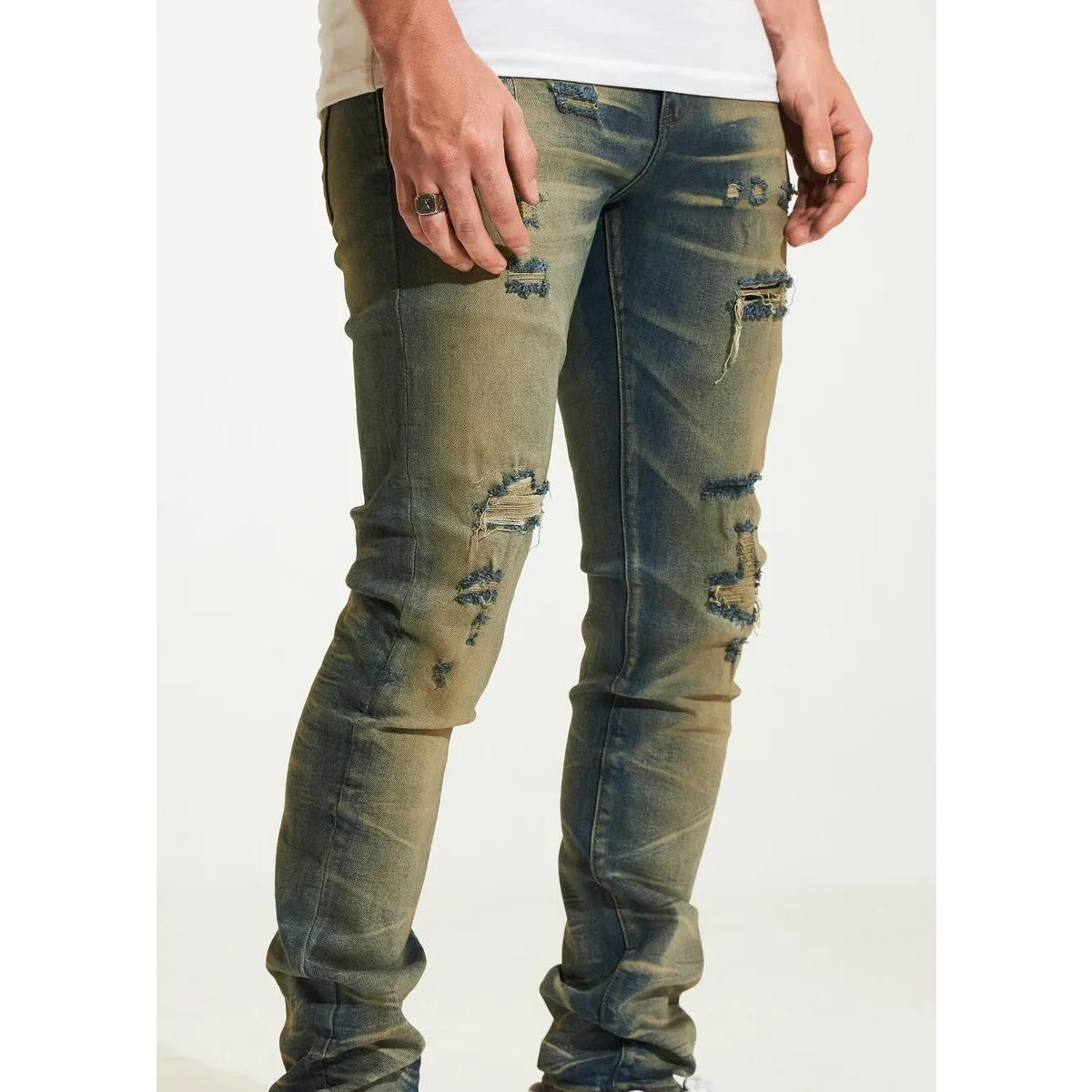 Crysp Denim Atlantic Blue Sand Ripped Jeans (CRYH22-204)