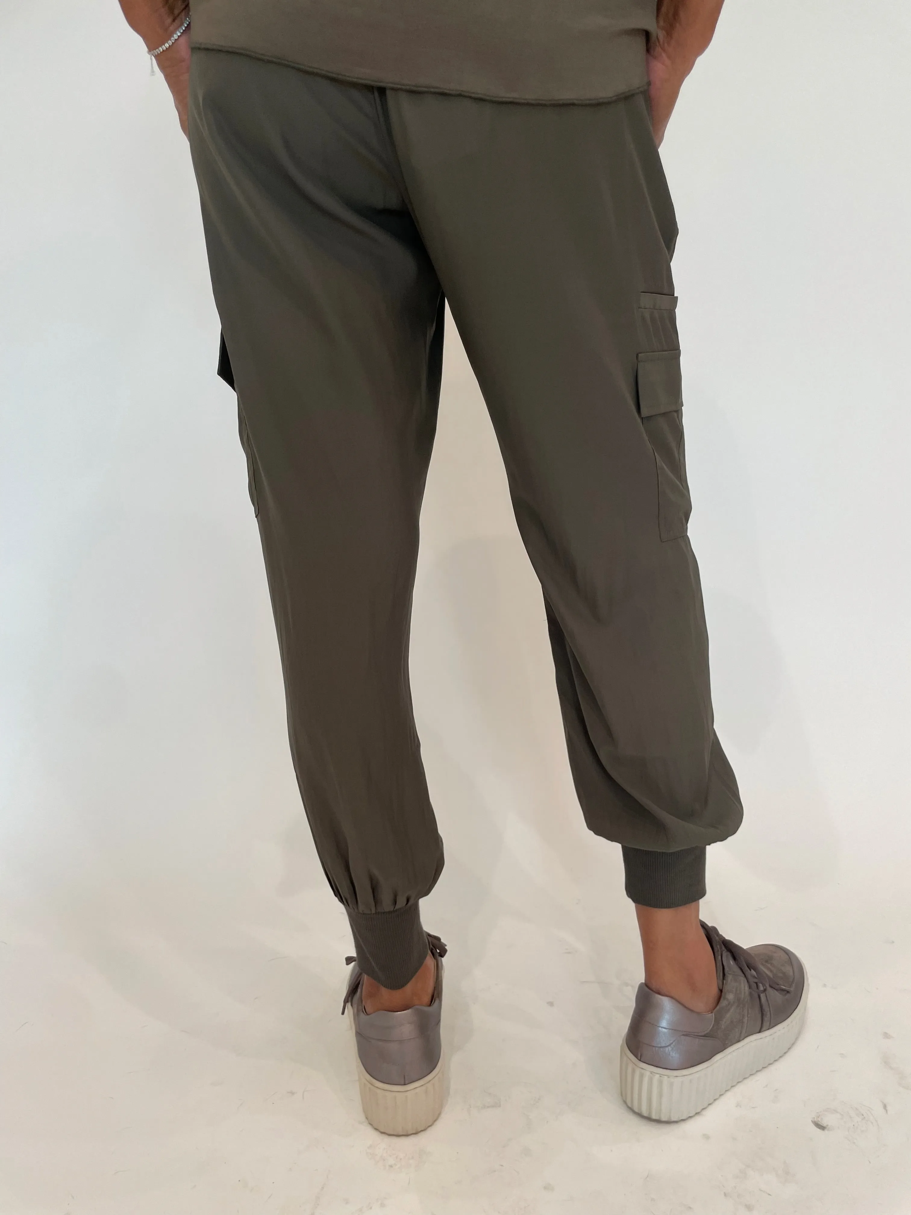 D-Satin Cargo Pants - Moss