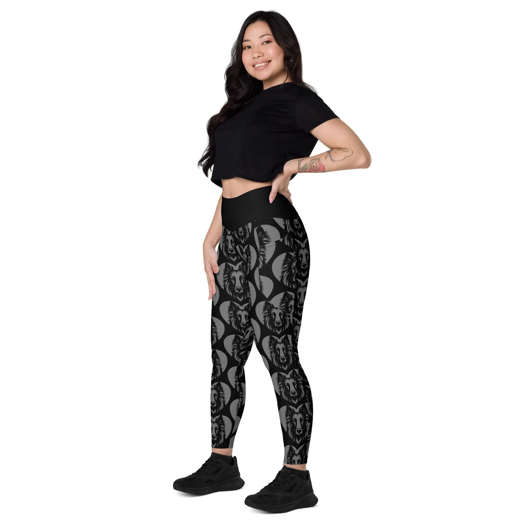 DOG BREED LEGGINGS with pockets - BELGIAN TERVUREN - HERTTAHOUND - grey