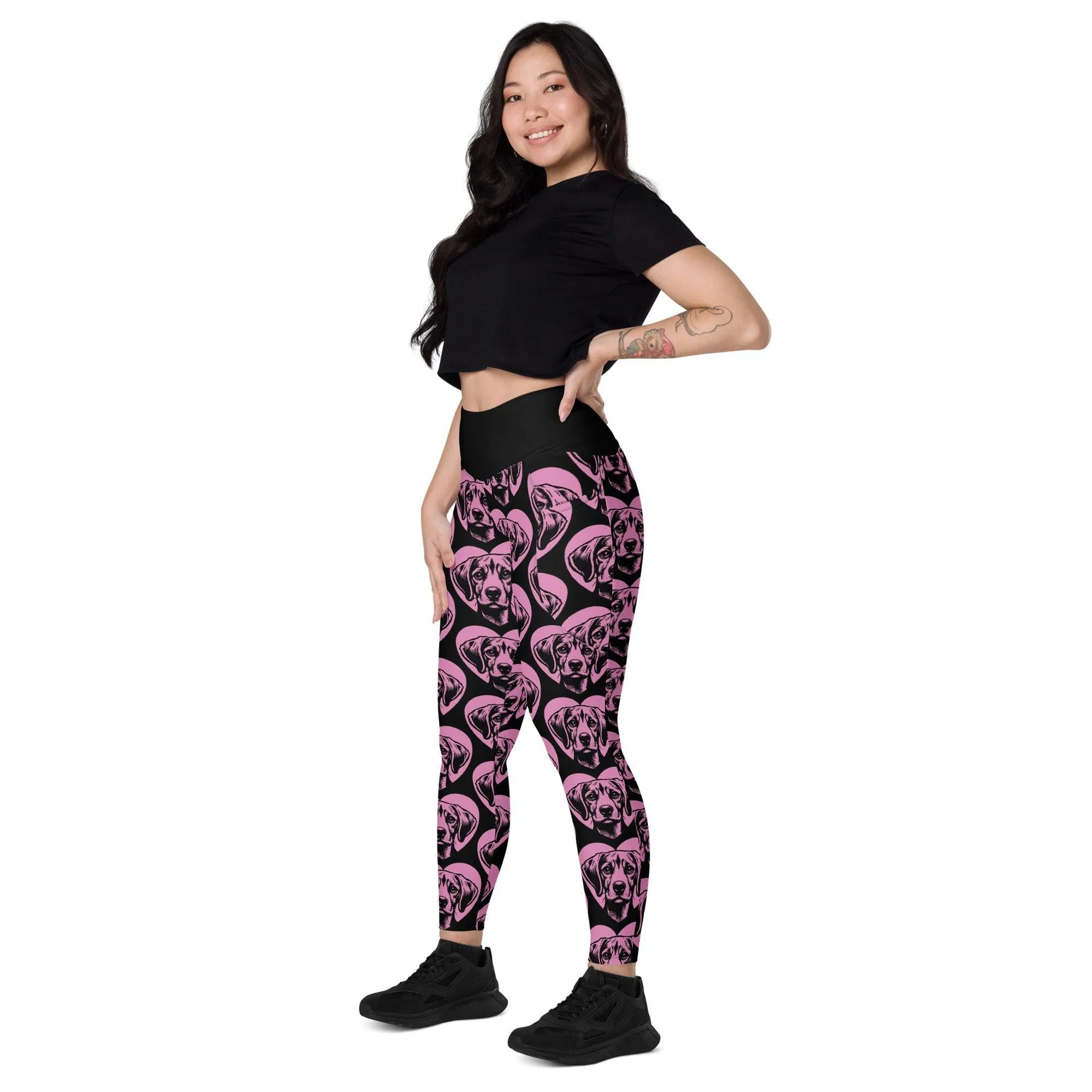 DOG BREED LEGGINGS with pockets - HARRIER - HERTTAHOUND - pink