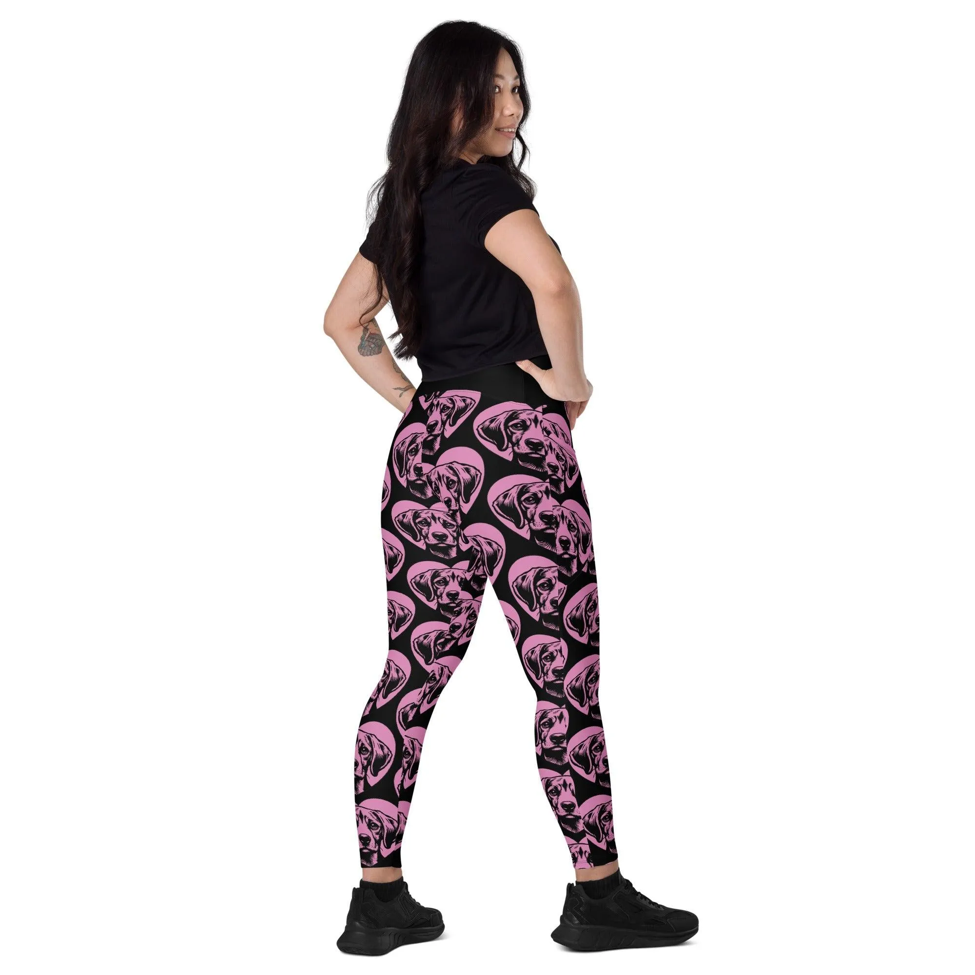 DOG BREED LEGGINGS with pockets - HARRIER - HERTTAHOUND - pink