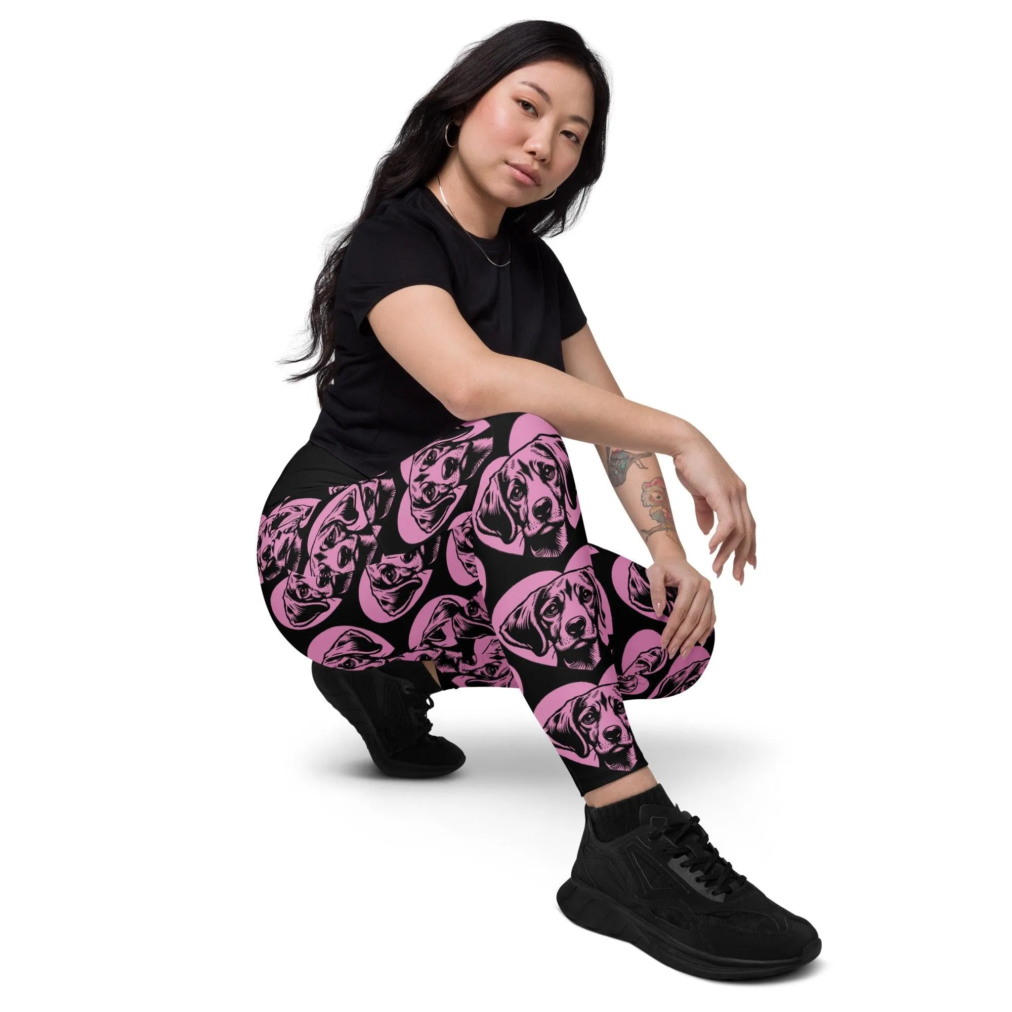 DOG BREED LEGGINGS with pockets - HARRIER - HERTTAHOUND - pink