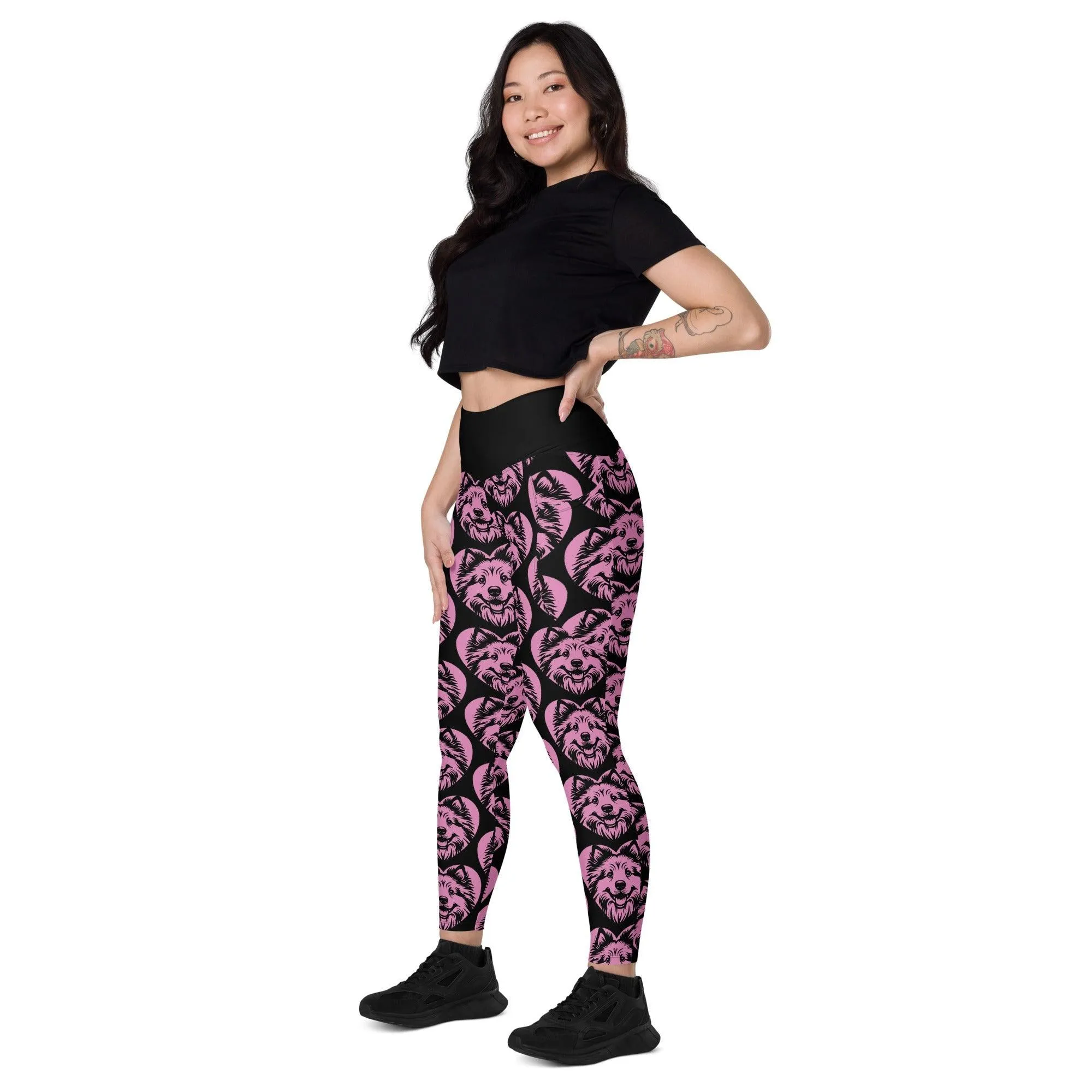 DOG BREED LEGGINGS with pockets - ICELANDIC SHEEPDOG - HERTTAHOUND - pink