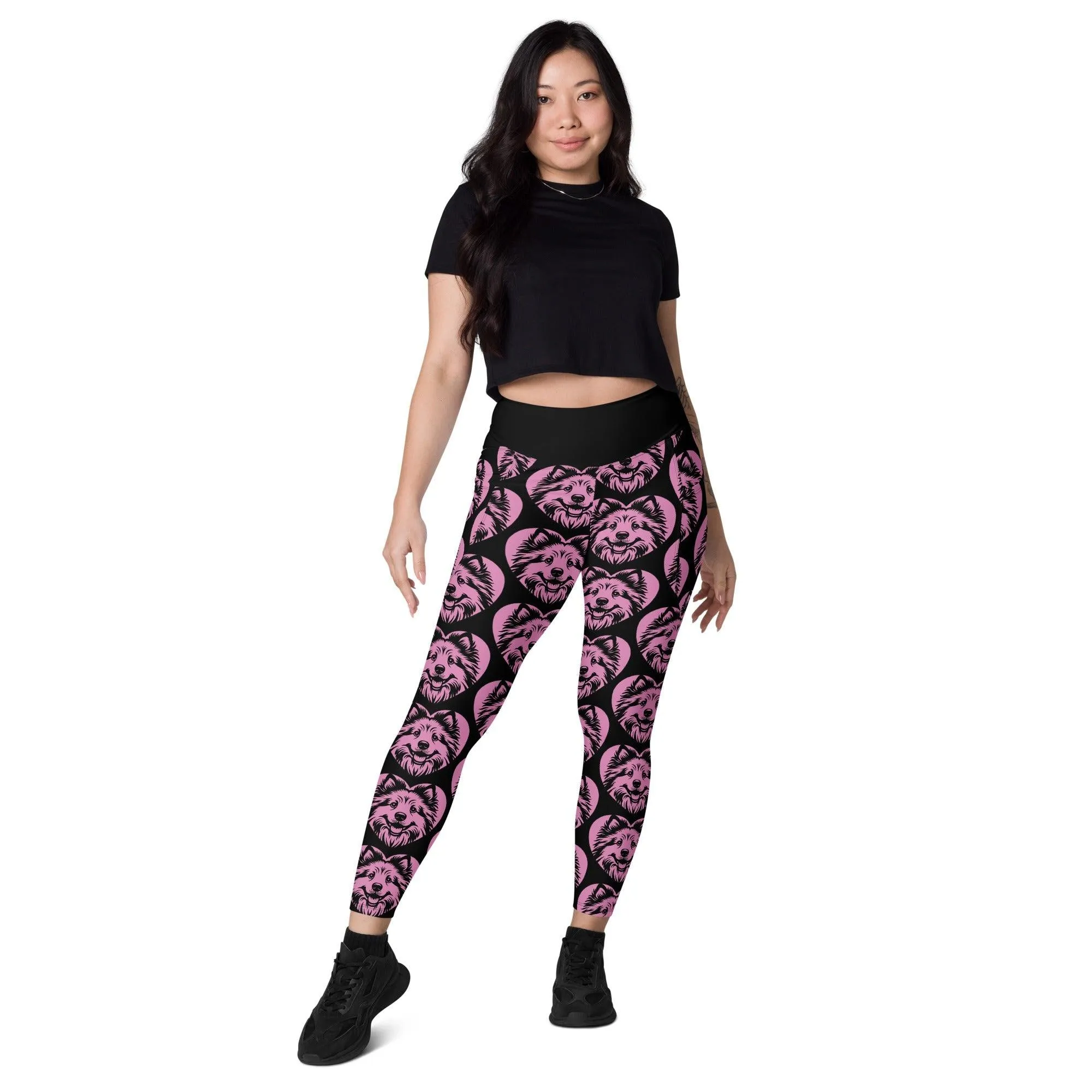 DOG BREED LEGGINGS with pockets - ICELANDIC SHEEPDOG - HERTTAHOUND - pink