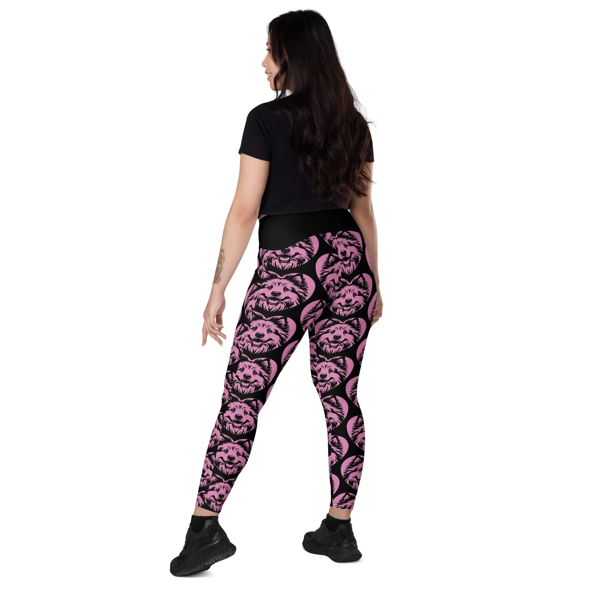 DOG BREED LEGGINGS with pockets - ICELANDIC SHEEPDOG - HERTTAHOUND - pink