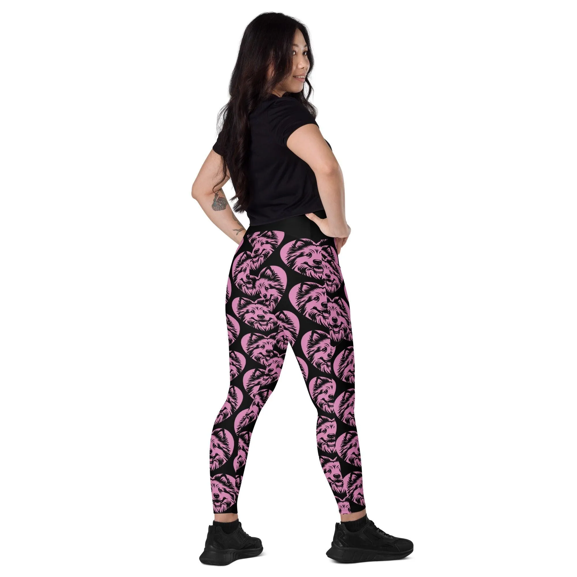 DOG BREED LEGGINGS with pockets - ICELANDIC SHEEPDOG - HERTTAHOUND - pink
