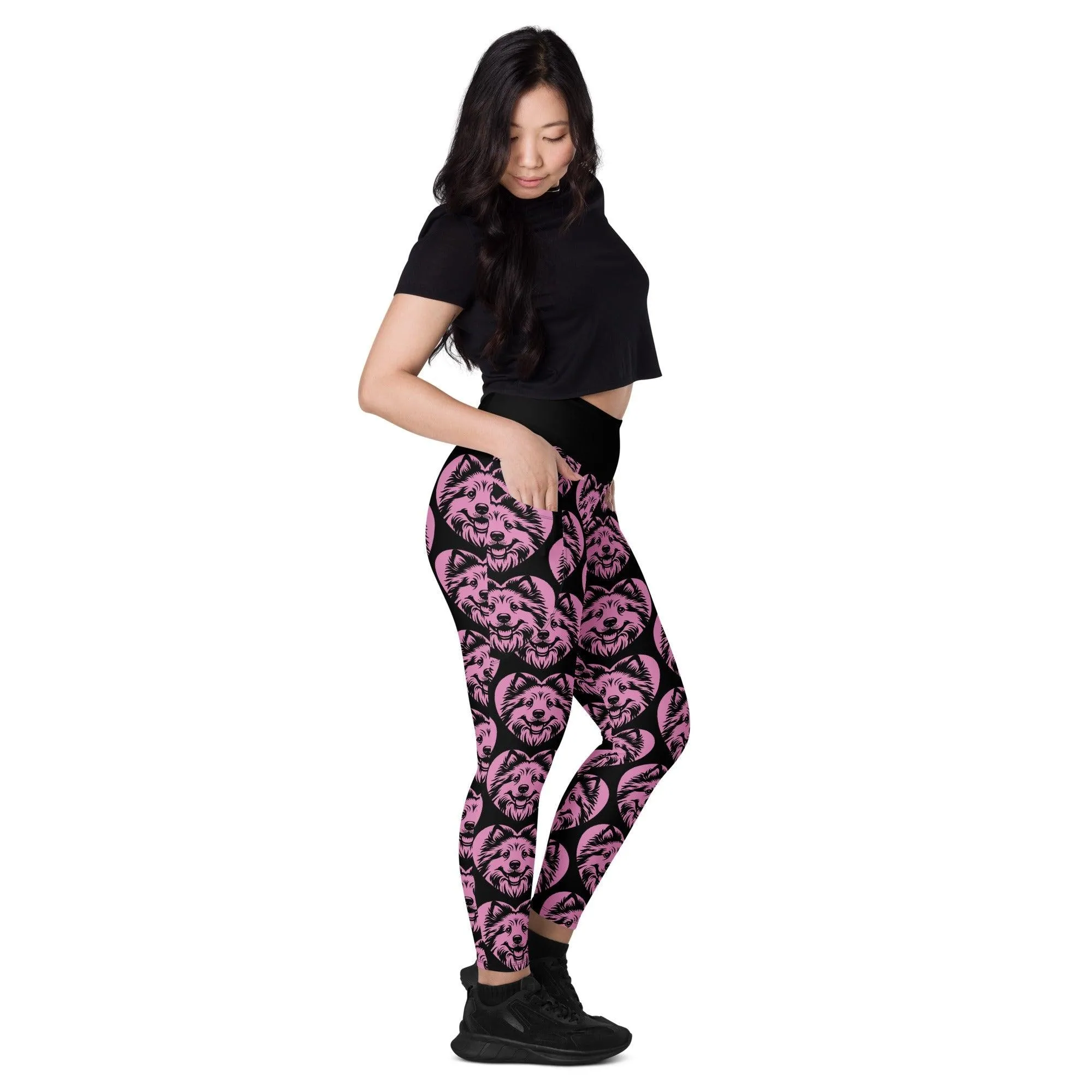 DOG BREED LEGGINGS with pockets - ICELANDIC SHEEPDOG - HERTTAHOUND - pink