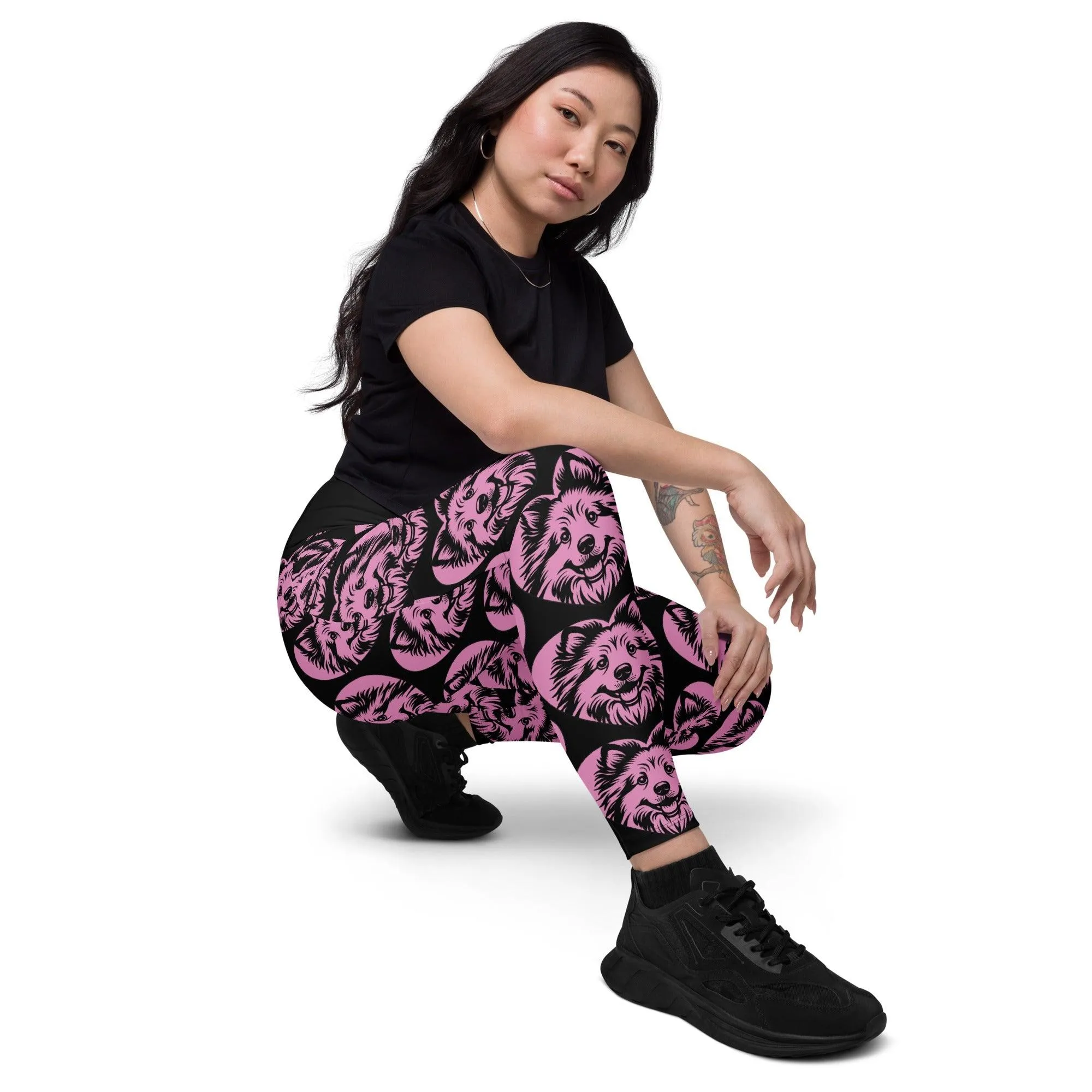 DOG BREED LEGGINGS with pockets - ICELANDIC SHEEPDOG - HERTTAHOUND - pink