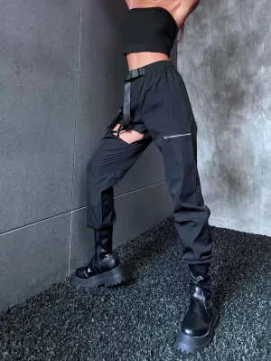 Flap Pocket Cut Out Buckled Cargo Pants