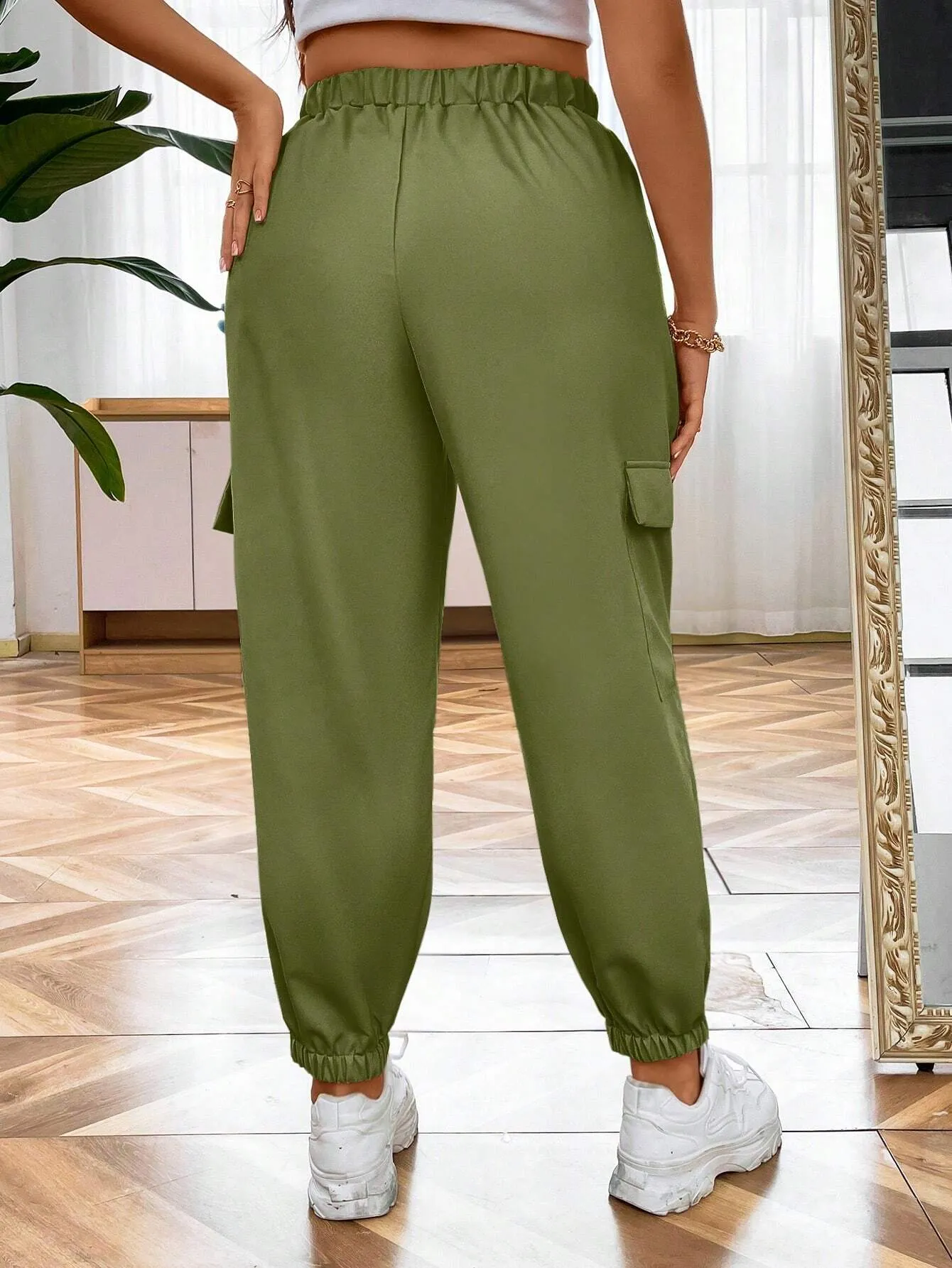 Flap Pocket Tie Waist Cargo Pants