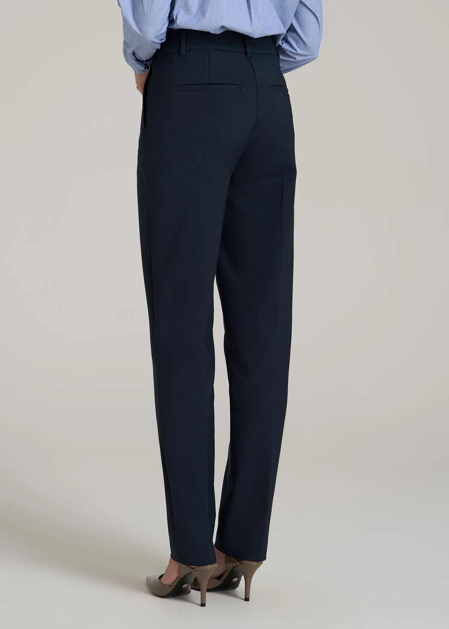 Flat Front Tapered Dress Pants for Tall Women in True Navy