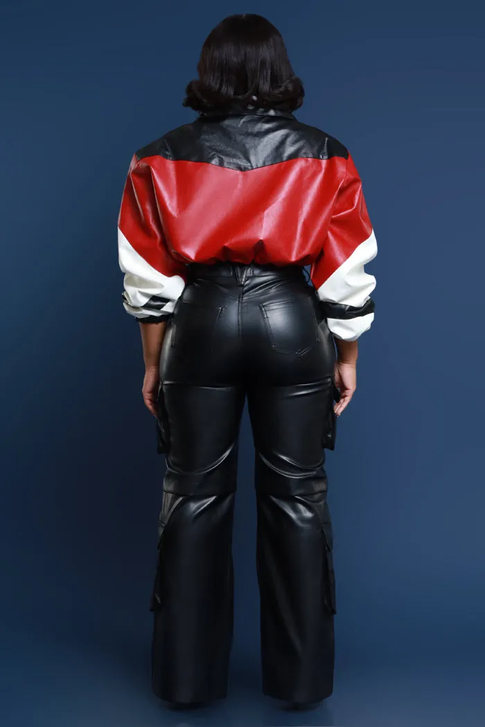 Get A Grip Faux Leather Cargo Pants - Black