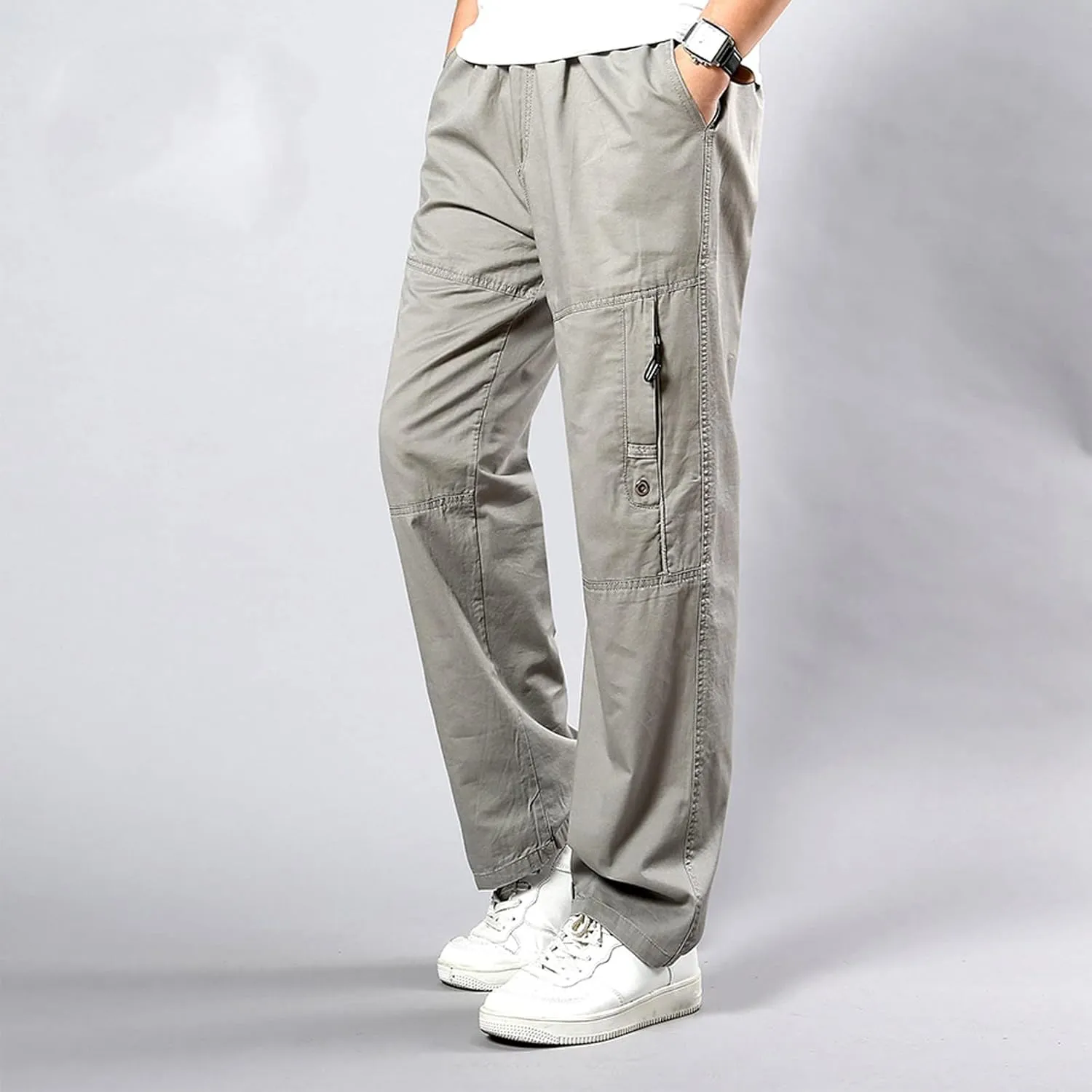 GIERIDUC Men's Water Resistant Hiking Pants Mens Loose Fit Corduroy Pants Loose Cargo Pants for Men Light Tan Corduroy Pants