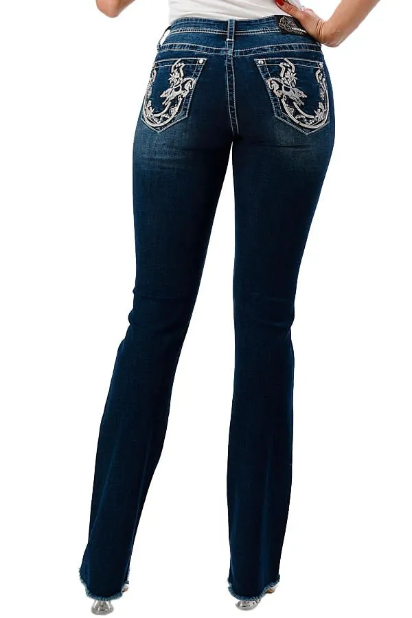 Grace in LA Horseshoe Embellished Mid Rise Bootcut Jeans