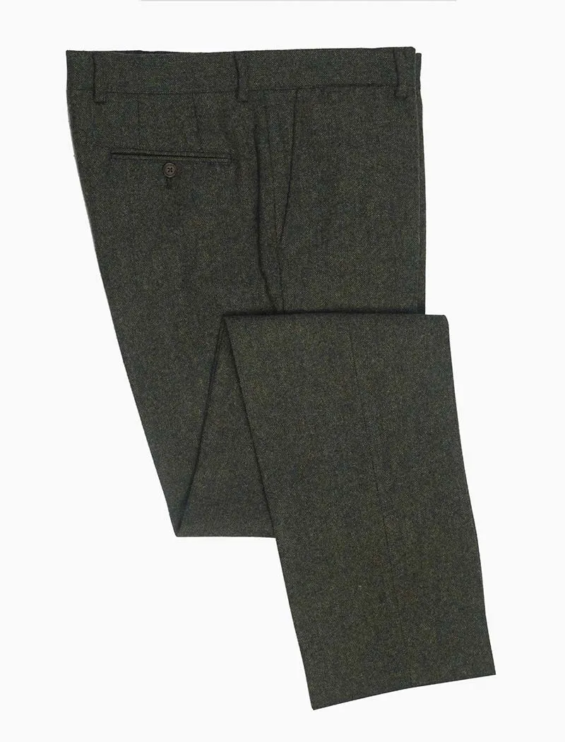Green Plain Weave Shetland Wool Comfort Trousers