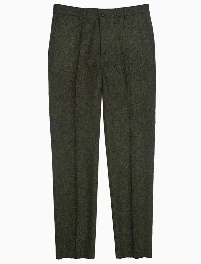 Green Plain Weave Shetland Wool Comfort Trousers