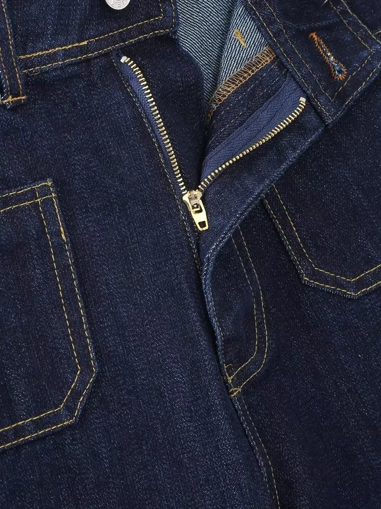 High Waist Dark Wash Wide Leg Cropped Jeans
