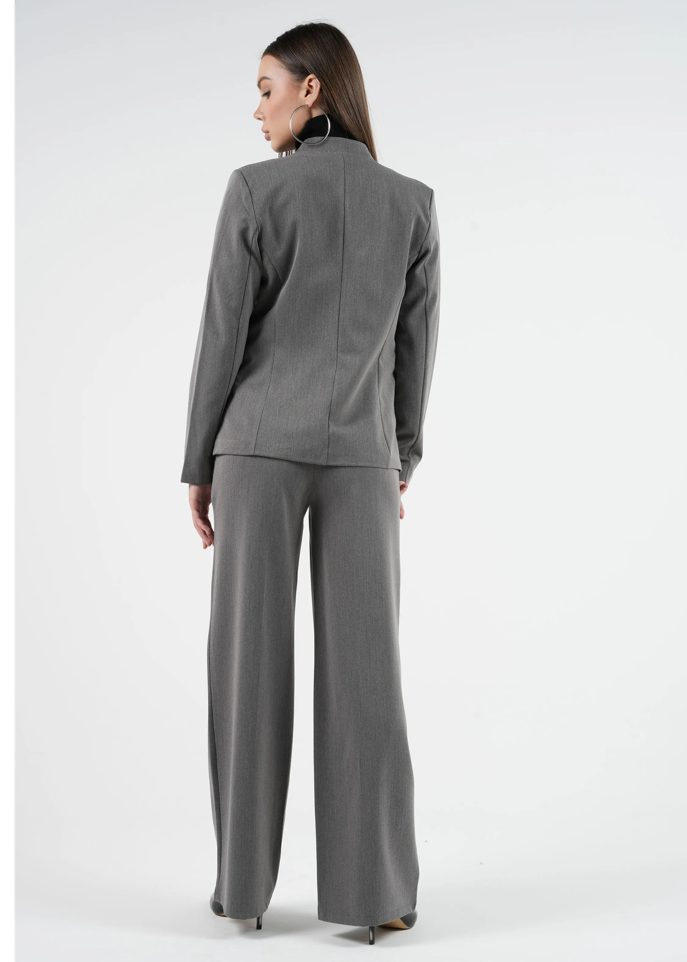 High-Waist Wide-Leg Pants with Contrast Waistband