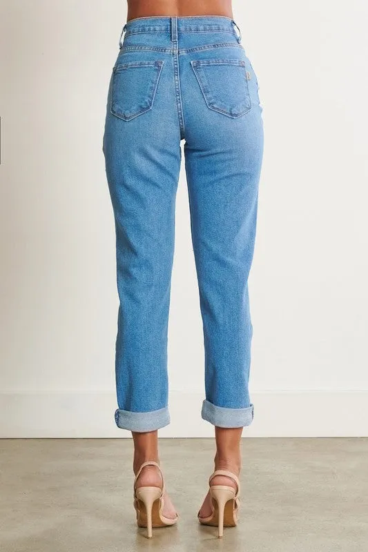 HIGH WAISTED DISTRESSED BOYFRIEND JEAN