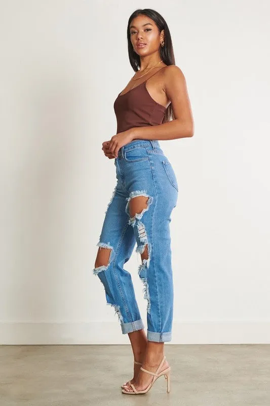 HIGH WAISTED DISTRESSED BOYFRIEND JEAN