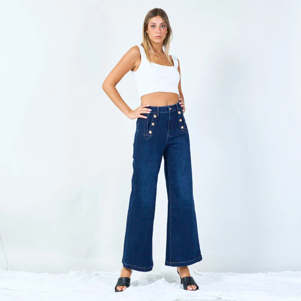 High-waisted sailor button denim pants wholesale