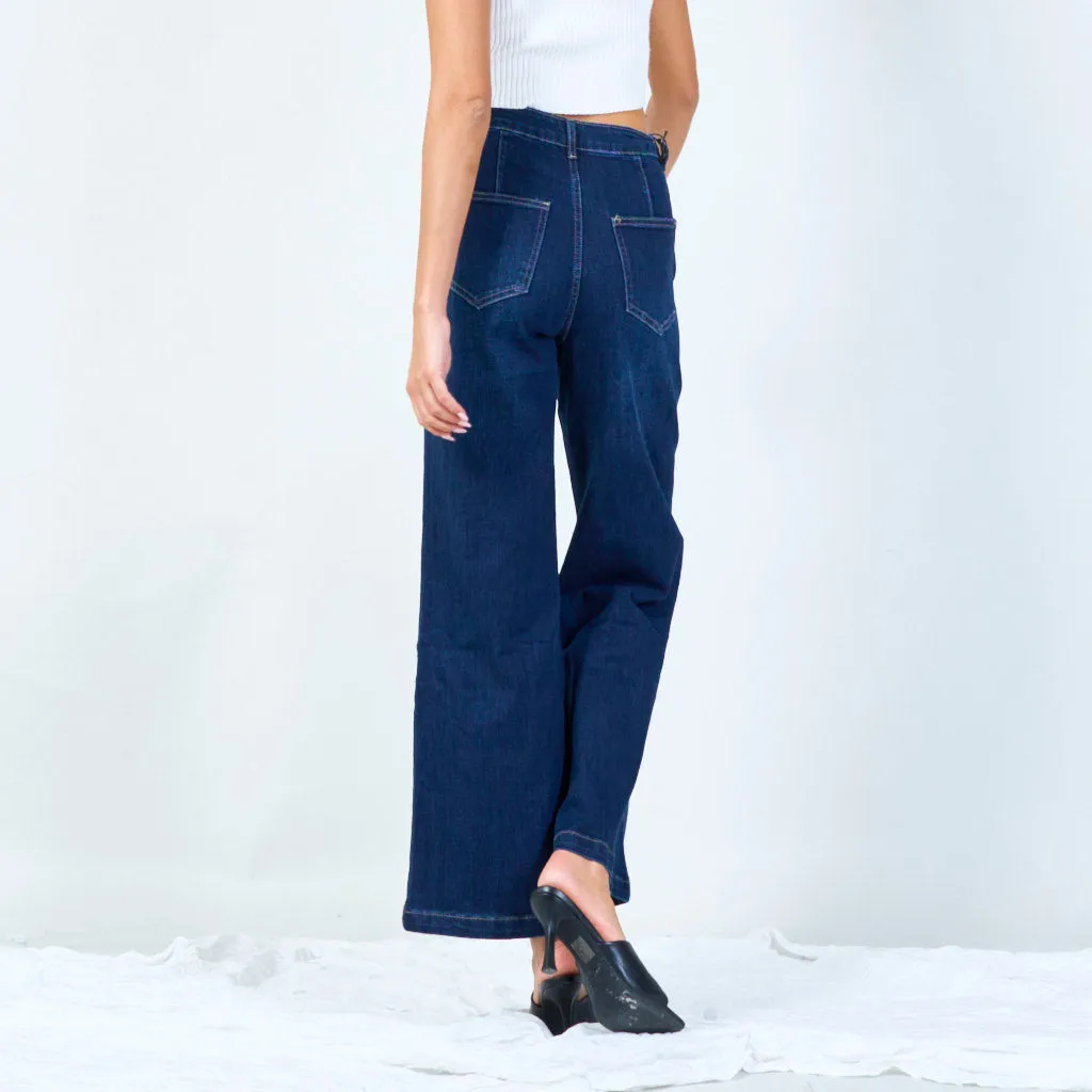 High-waisted sailor button denim pants wholesale