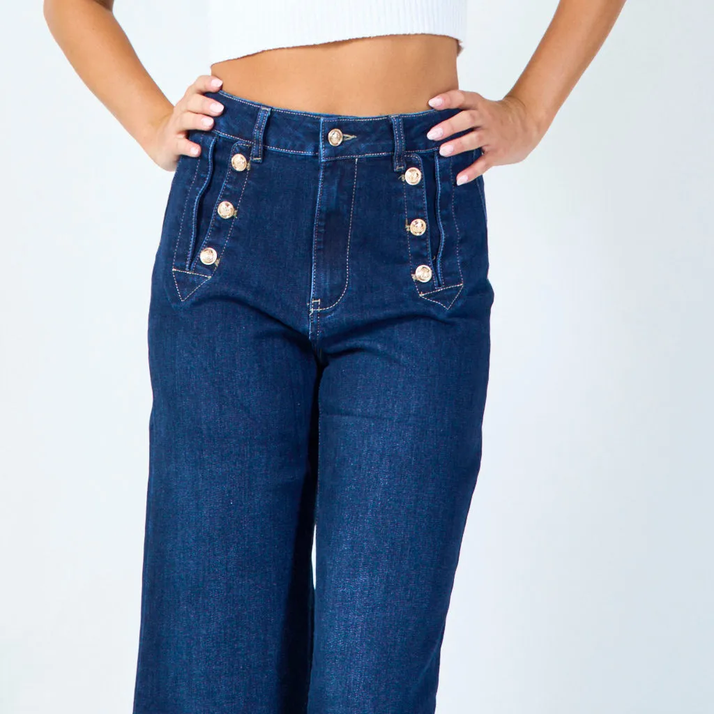 High-waisted sailor button denim pants wholesale