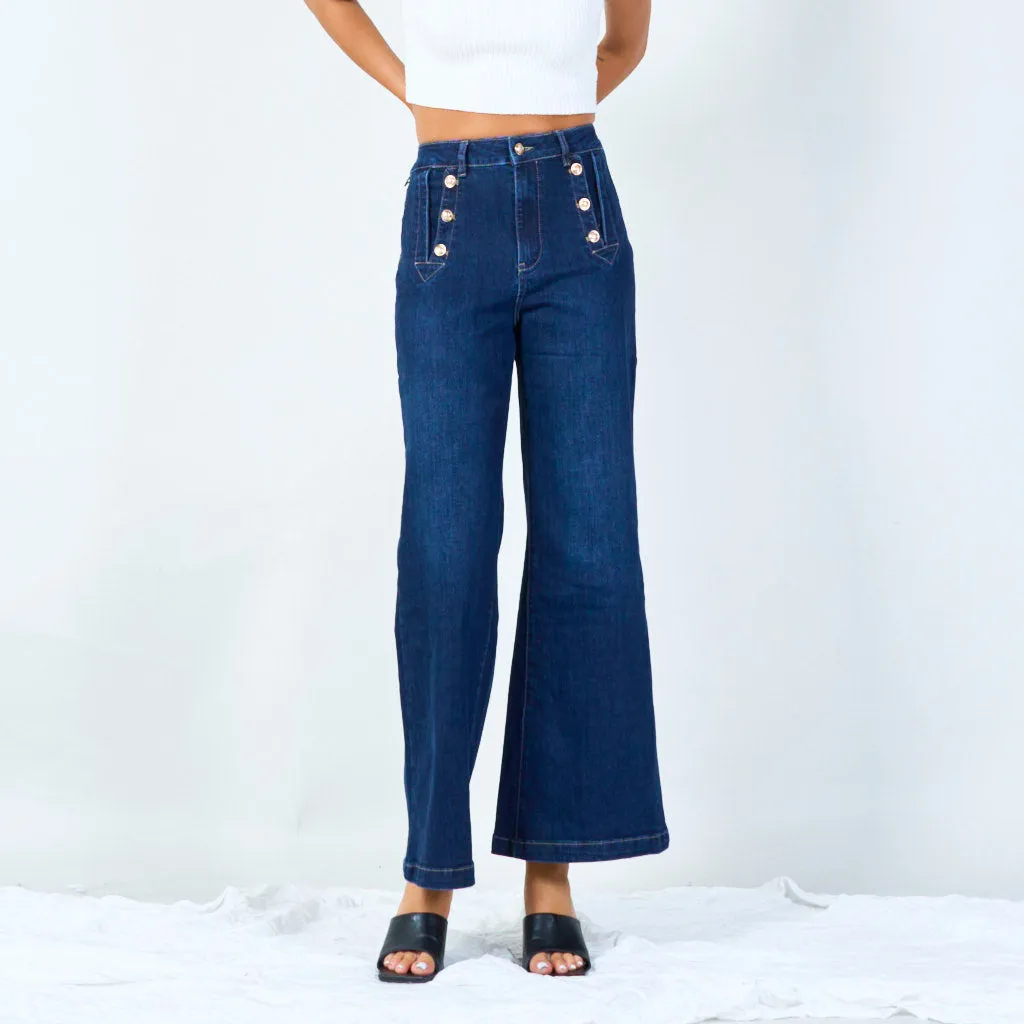 High-waisted sailor button denim pants wholesale