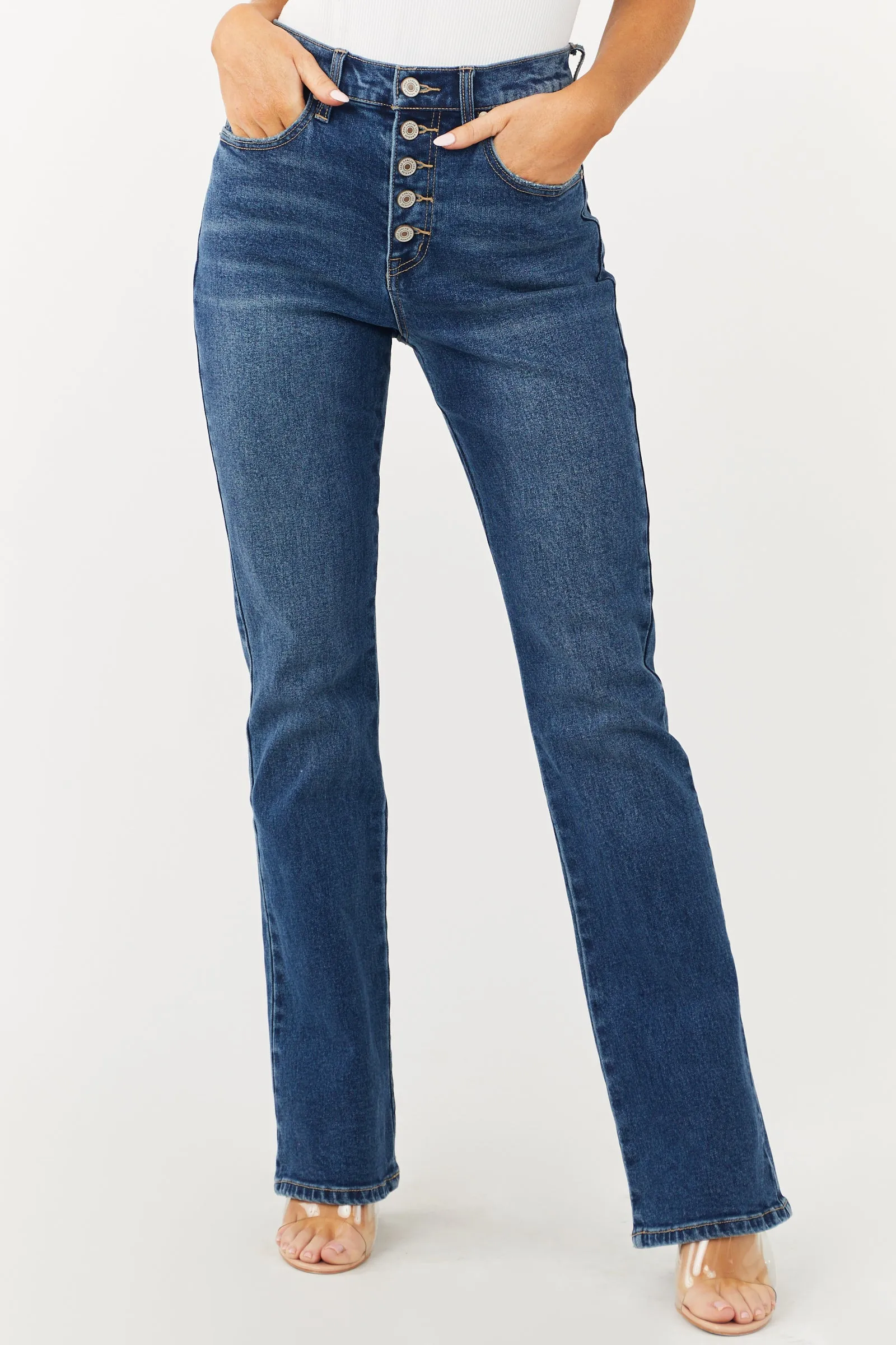 KanCan Vintage Dark High Rise Button Fly Bootcut Jeans