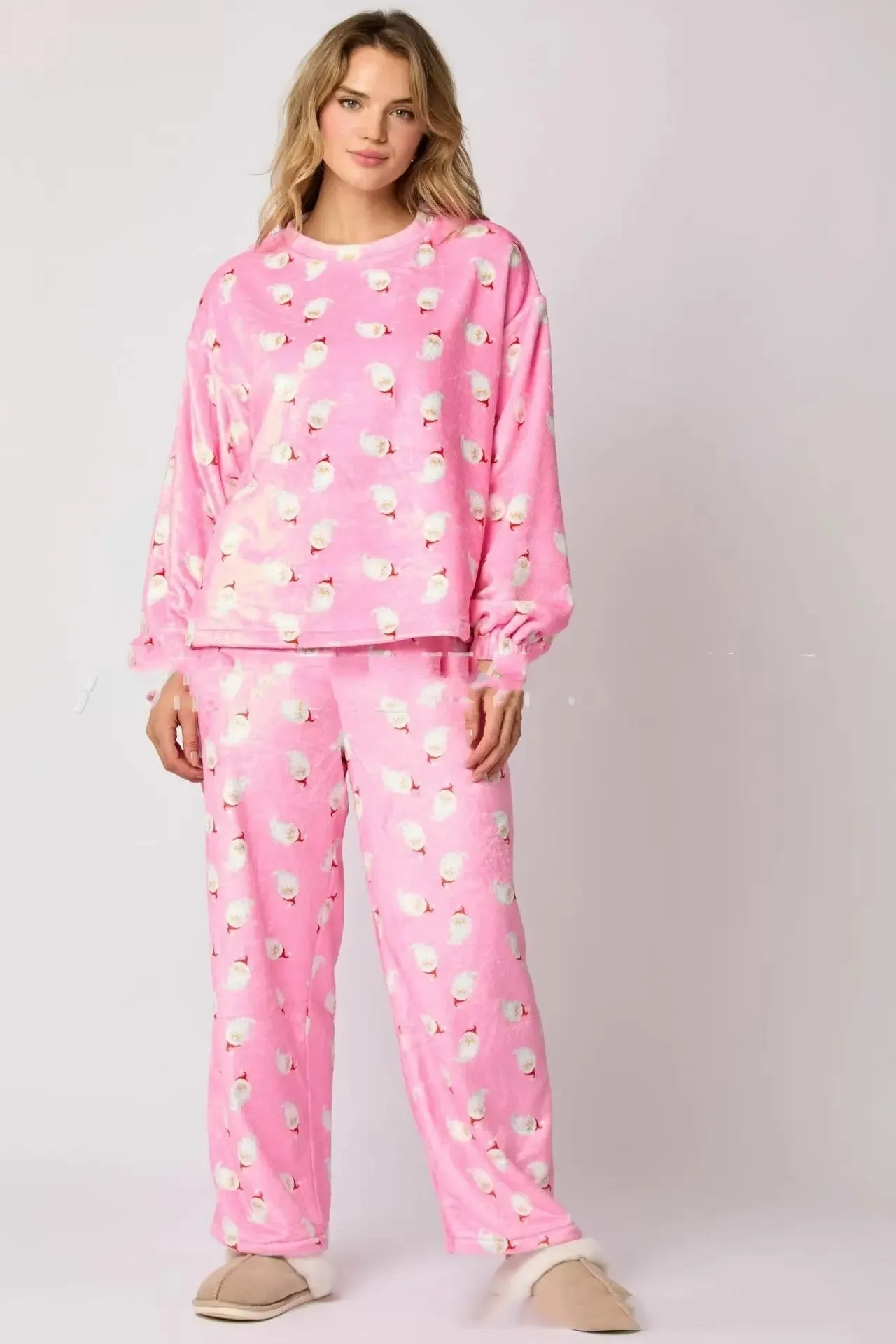 long sleeve trousers suit Women's Christmas Hat Pajamas Long Sleeve Trousers Suit