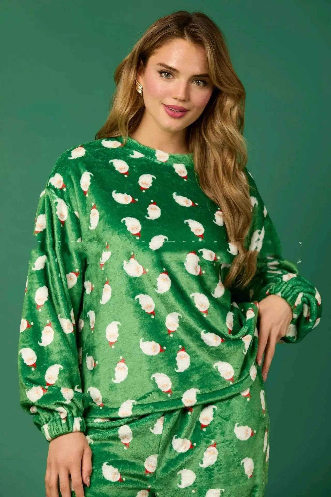 long sleeve trousers suit Women's Christmas Hat Pajamas Long Sleeve Trousers Suit
