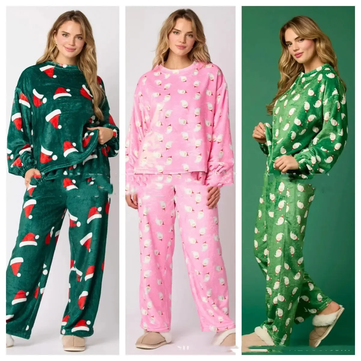 long sleeve trousers suit Women's Christmas Hat Pajamas Long Sleeve Trousers Suit