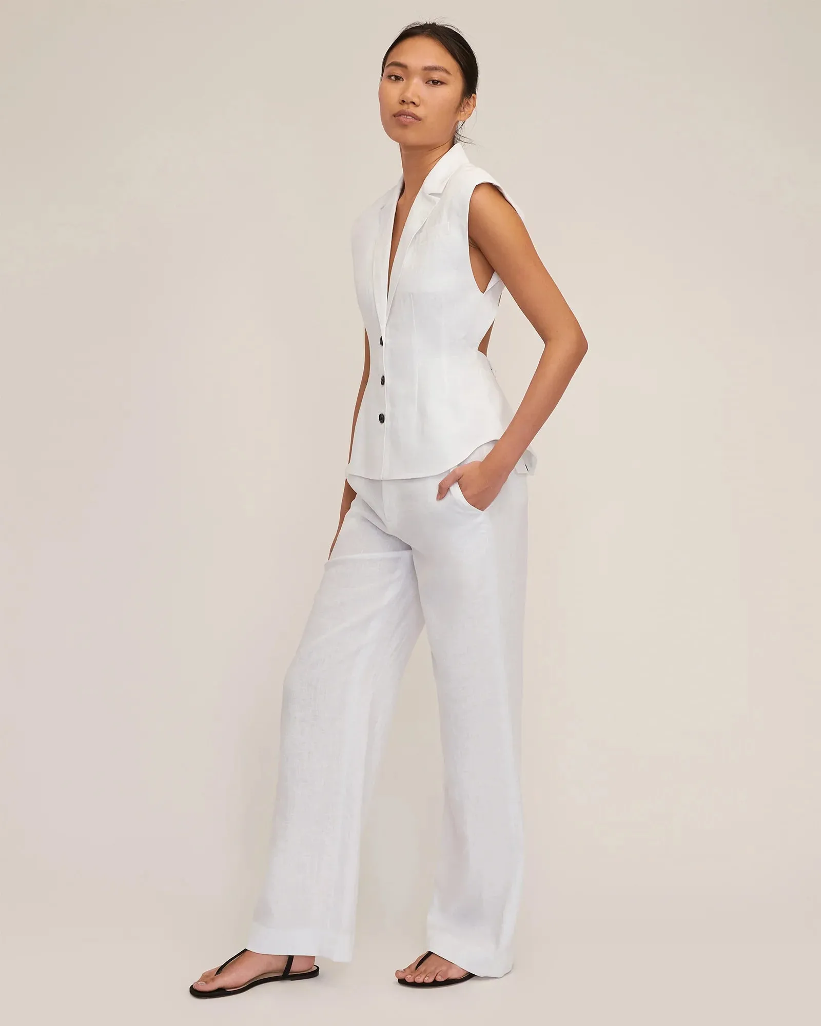 Marissa Webb Theo Linen Double Waist Pant